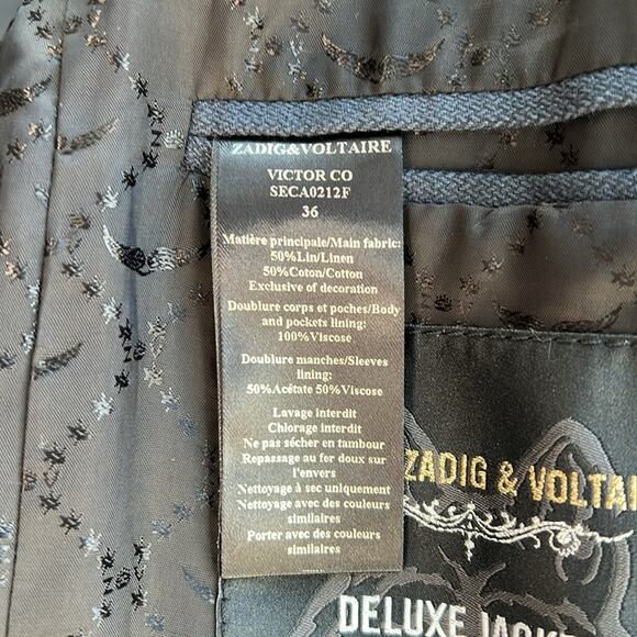 ZADIG AND VOLTAIRE DELUXE JACKET NAVY BLAZER SIZE EU 36 - Picture 10 of 10